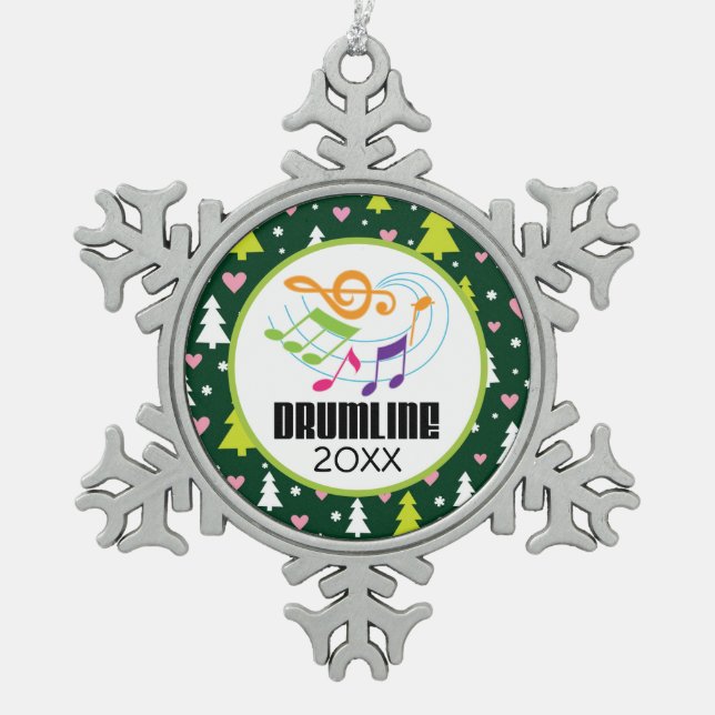 Personalized Drumline Christmas Band Snowflake Pewter Christmas Ornament (Front)