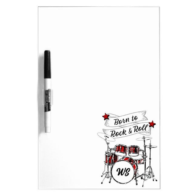 Personalized Drummer Born to Rock & Roll Drum Kit Dry Erase Board (Front)