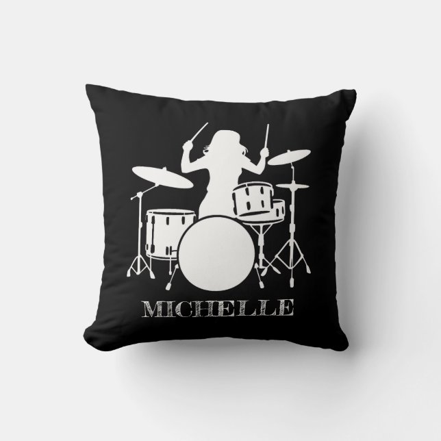Personalized Drummer Girl | Drums Drummer Gift Throw Pillow (Front)