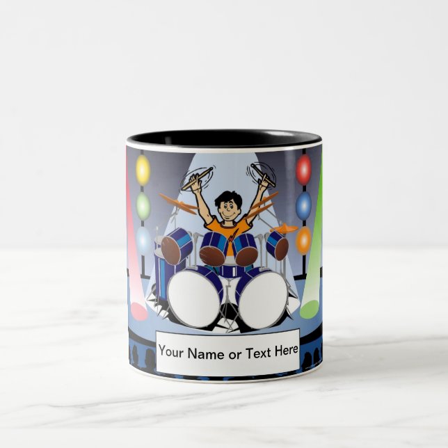 Personalized Drummer - Male Cartoon Two-Tone Coffee Mug (Center)
