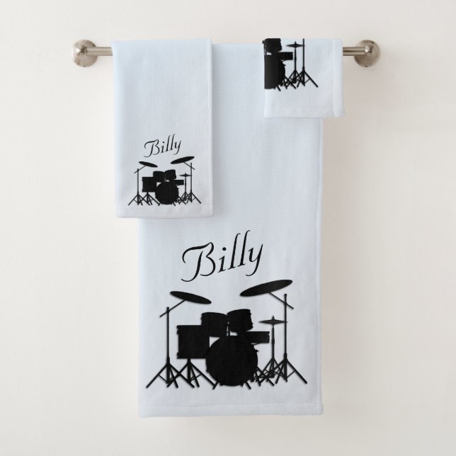 Personalized Drums Music Design Blue Bath Towel Set (Insitu)