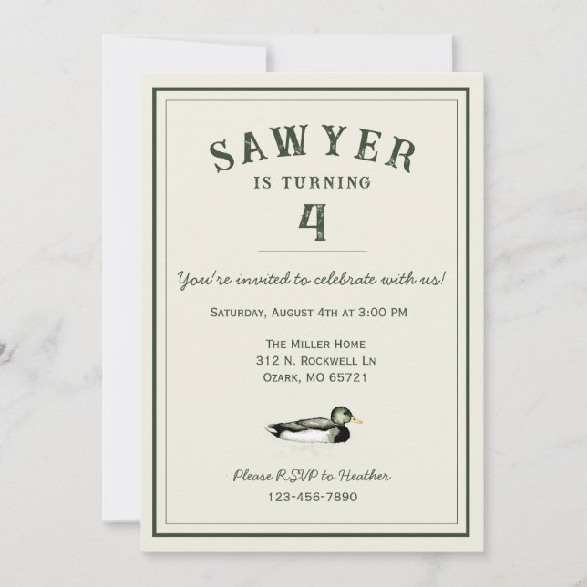 Personalized Duck Birthday Invitation (Front)
