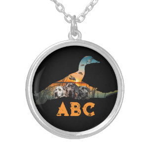 Personalized Duck Hunting Necklace, Labrador Silver Plated Necklace