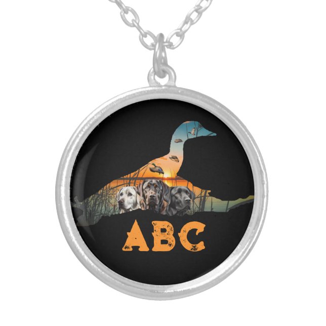 Personalized Duck Hunting Necklace, Labrador Silver Plated Necklace (Front)