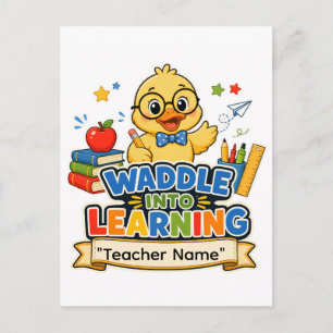 Personalized Duck Teacher Sticker Waddle Into Le Postcard