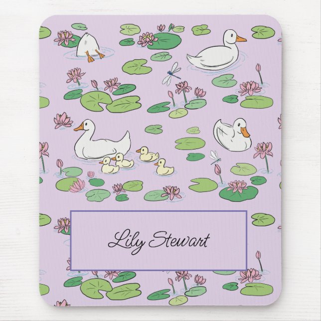 Personalized Ducks & Waterlily Lavender Mousepad (Front)