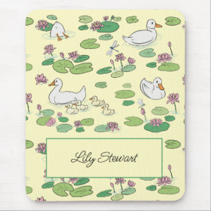 Personalized Ducks & Waterlily Yellow Mousepad