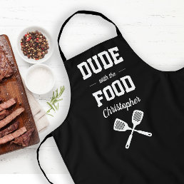 Personalized Dude with the Food Black Grilling Apron