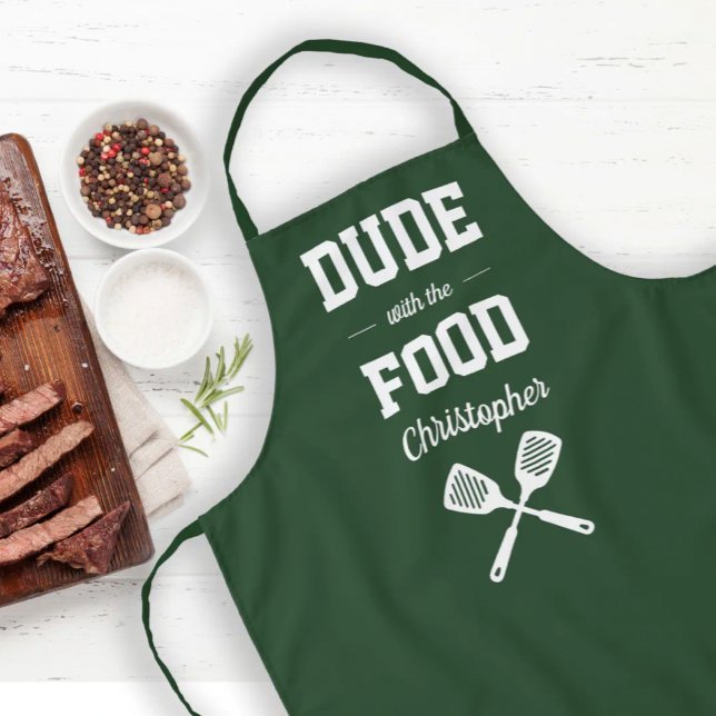 Personalized Dude with the Food Green Grilling Apron (Creator Uploaded)