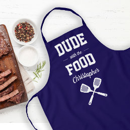 Personalized Dude with the Food Navy Blue Grilling Apron