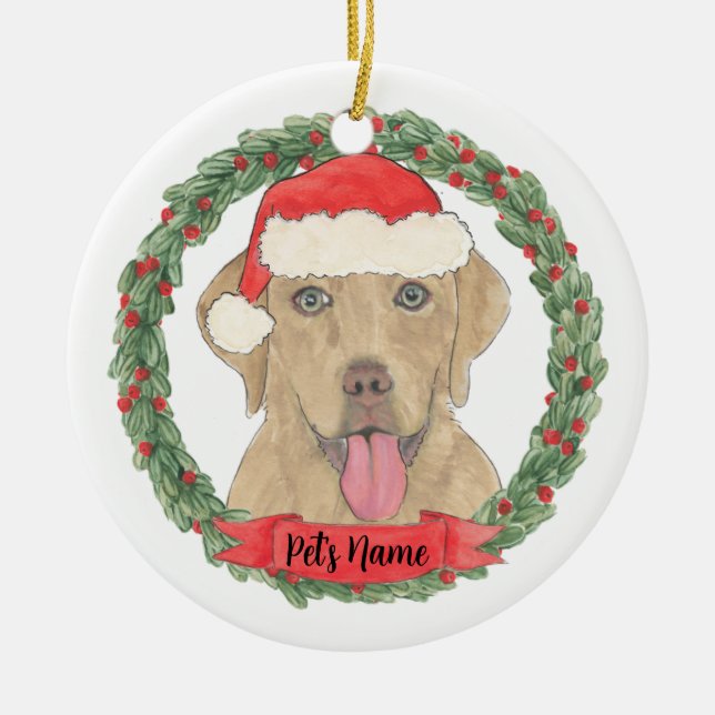 Personalized Dudley Labrador Christmas Ceramic Ornament (Front)