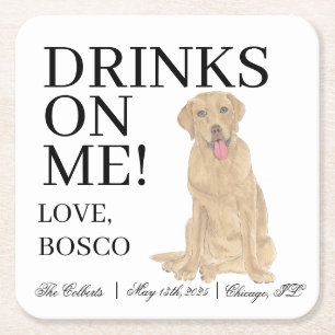 Personalized Dudley Labrador Dog Wedding Square Paper Coaster