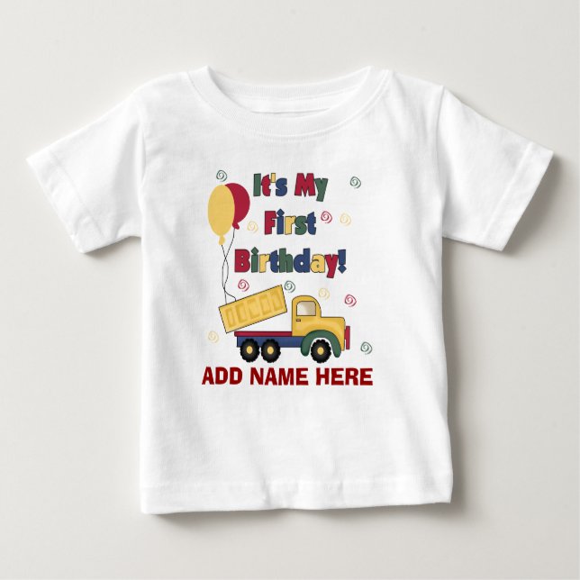 Personalized Dump Truck 1st Birthday Tshirt (Front)