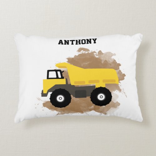 Personalized Dump Truck Construction Mud Accent Pillow