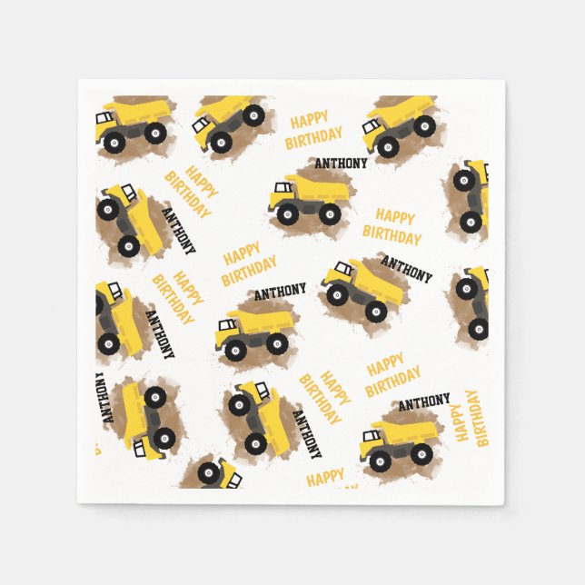 Personalized Dump Truck Construction Mud Boys Name Napkins (Front)