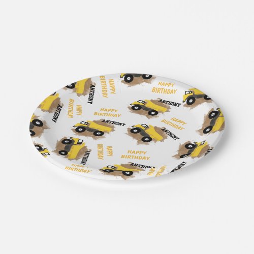 Personalized Dump Truck Construction Mud Boys Name Paper Plates