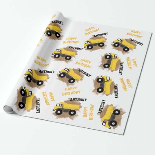 Personalized Dump Truck Construction Mud Boys Name Wrapping Paper