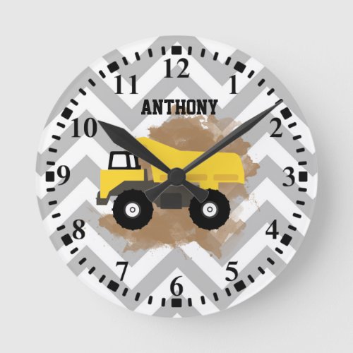 Personalized Dump Truck Construction Mud Round Clock