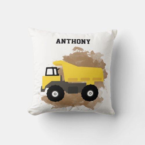 Personalized Dump Truck Construction Mud Throw Pillow