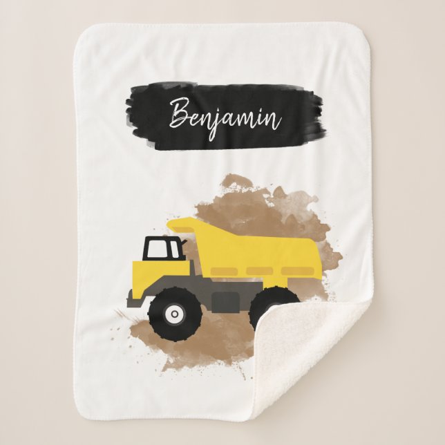 Personalized Dump Truck Construction Vehicle Mud Sherpa Blanket (Front)