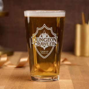 Personalized Dungeon Crawler Shield Logo Pint Glass