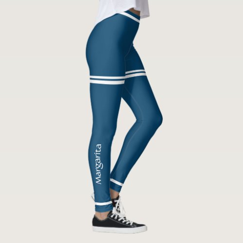 Personalized Dusky Blue  White Cute Workout  Leggings