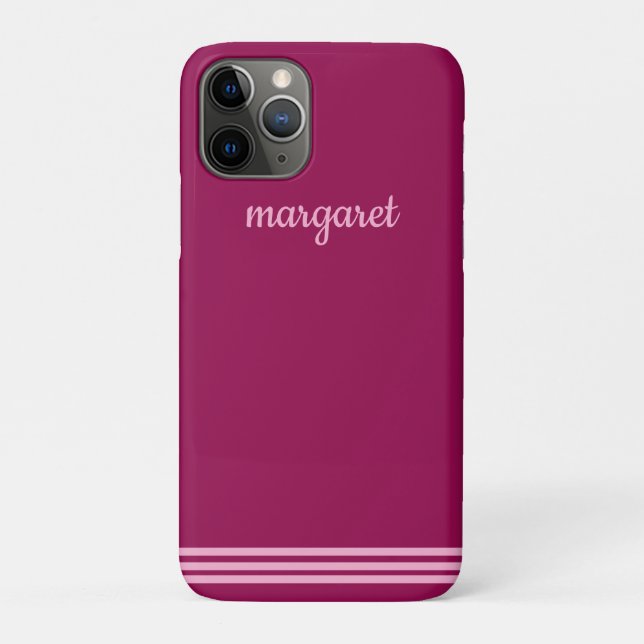 Personalized Dusky Maroon w/ Pink Stripes Case-Mate iPhone Case (Back)