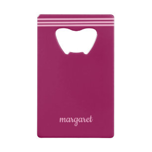 Personalized Dusky Maroon w/ Pink Stripes Credit Card Bottle Opener