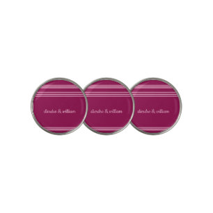 Personalized Dusky Maroon w/ Pink Stripes Golf Ball Marker