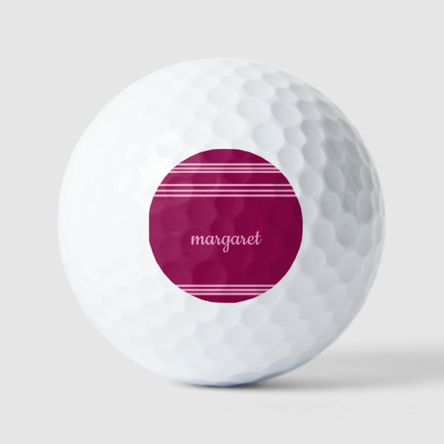 Personalized Dusky Maroon w/ Pink Stripes Golf Balls (Front)