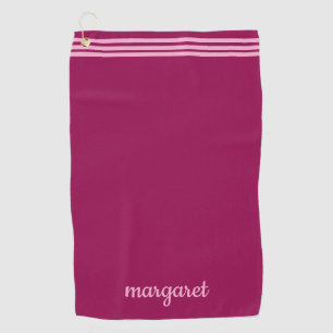Personalized Dusky Maroon w/ Pink Stripes Golf Towel