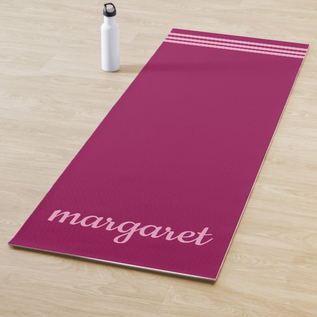 Personalized Dusky Maroon w/ Pink Stripes Yoga Mat (In Situ)