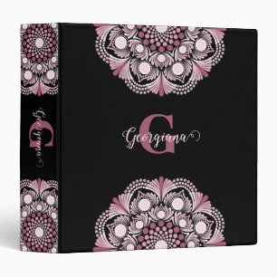 Personalized Dusky Rose Boho Floral Dot Mandala 3 Ring Binder