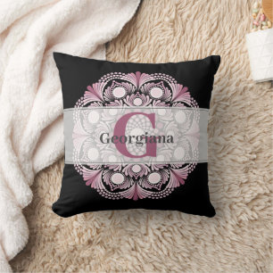 Personalized Dusky Rose Boho Floral Dot Mandala Throw Pillow