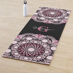 Personalized Dusky Rose Boho Floral Dot Mandala Yoga Mat