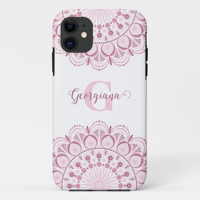 Personalized Dusky Rose Confetti Lace Dot Mandala Case-Mate iPhone Case (Back)
