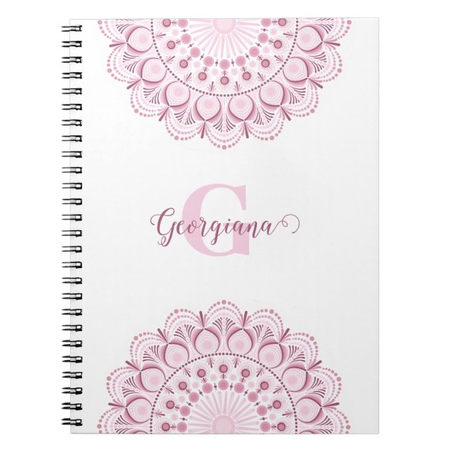 Personalized Dusky Rose Confetti Lace Dot Mandala Notebook (Front)