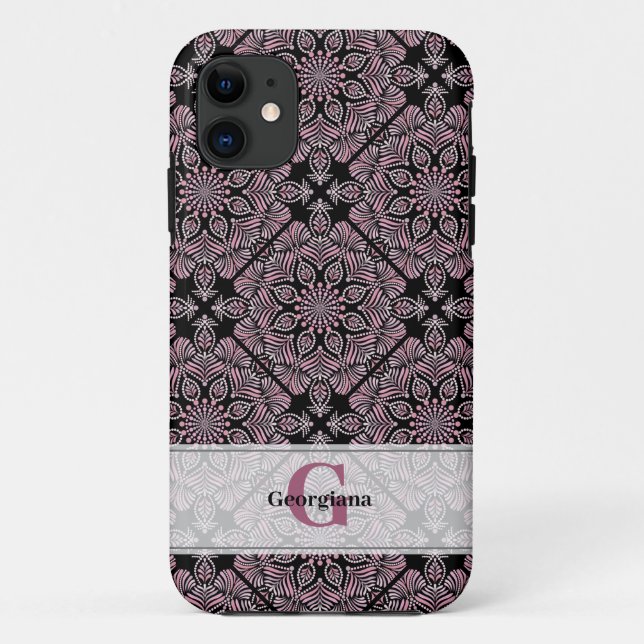 Personalized Dusky Rose Floral Fronds Mandala Tile Case-Mate iPhone Case (Back)