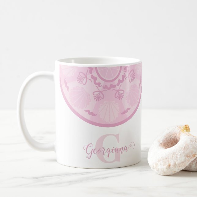 Personalized Dusky Rose Grand Millennial Mandala Coffee Mug (With Donut)
