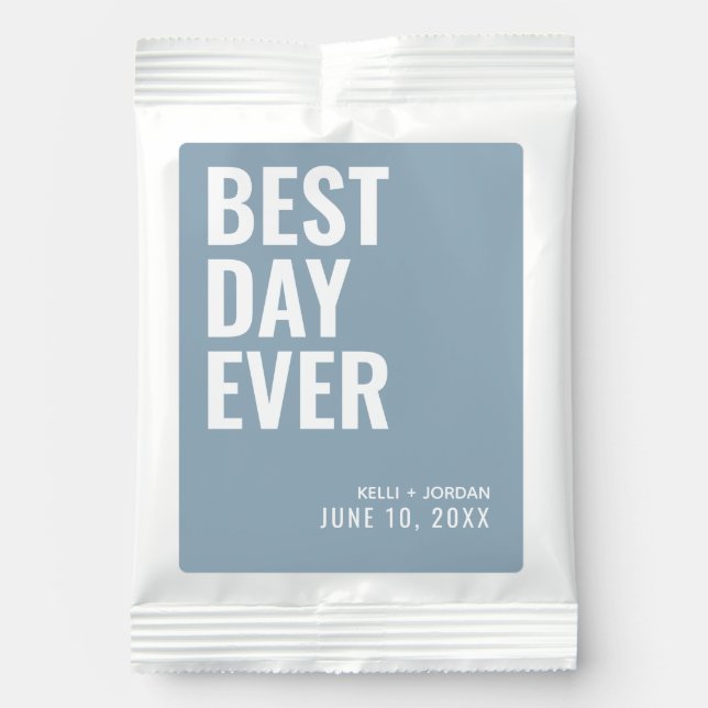 Personalized Dusty Blue Best Day Ever Wedding Margarita Drink Mix (Front)