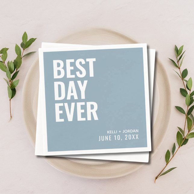 Personalized Dusty Blue Best Day Ever Wedding Napkins (Personalized Dusty Blue Best Day Ever Wedding Napkins
)