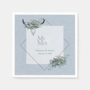 Personalized Dusty Blue Boho Mr Mrs Wedding Napkins