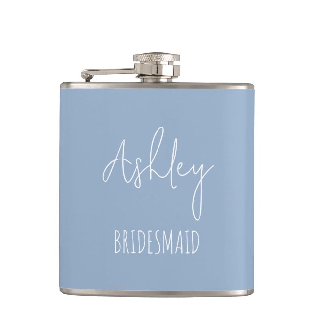 Personalized Dusty Blue Bridal Party Gift Women Flask (Front)