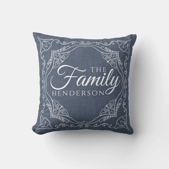 Personalized Dusty Blue Elegant Family Name Modern Throw Pillow (Front)