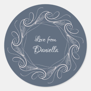Personalized dusty blue filigree gift label