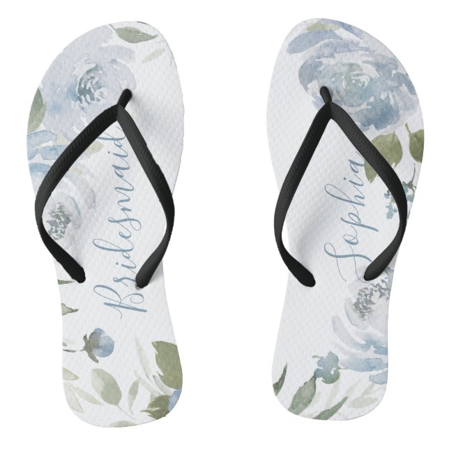 Personalized dusty blue floral bridesmaid flip flops (Footbed)