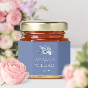 Personalized Dusty Blue Floral  Honey Jar Favors