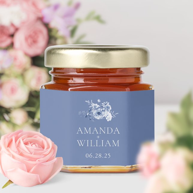 Personalized Dusty Blue Floral  Honey Jar Favors (Creator Uploaded)
