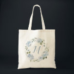 Personalized dusty blue floral monogram tote bag<br><div class="desc">Modern monogram surrounded by watercolor floral wreath in dusty blue and sage green,  elegant and romantic,   great personalized bridal party gifts.</div>
