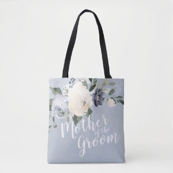 Personalized Dusty Blue Floral Mother Of The Groom Tote Bag by AvaPaperie at Zazzle